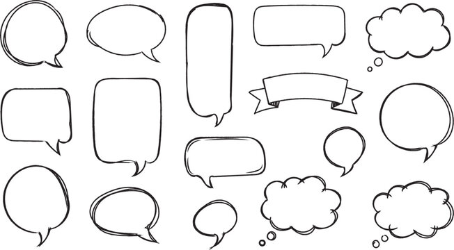 Collection of modern outline speech bubble frames and thought cloud callouts isolated for web chat UI interface and social media design