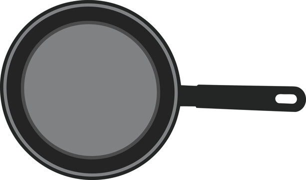 Simple flat vector illustration of a grey frying pan with a black handle
