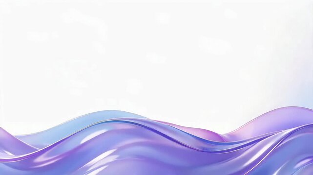 Abstract translucent glass waves in soft lilac and periwinkle on white background, slow motion seamless loop