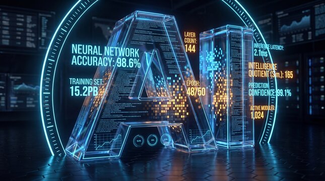 Glowing AI Letters with Neural Network Data Metrics