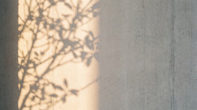 Sunlight and Tree Shadow on Textured Concrete Wall