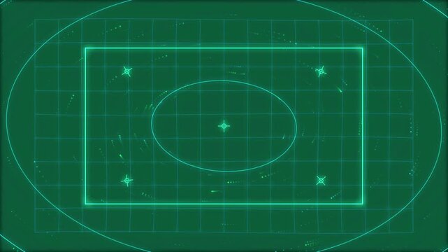 Futuristic digital frame with elliptical target and grid overlay