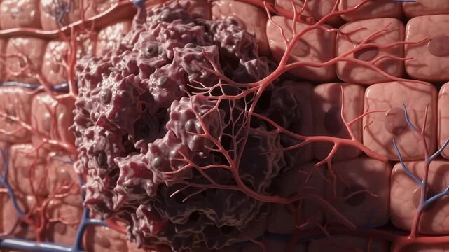 Tumor cells trigger blood vessel growth during angiogenesis.