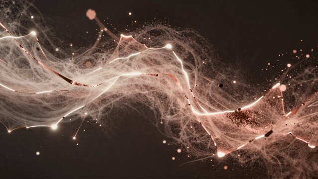 abstract digital art piece black background features series lines dots appear flowing different directions creating sense movement energy lines different shades pink white areas being darker others