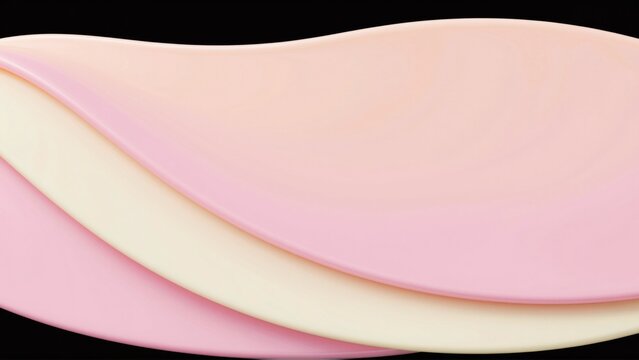 abstract digital art piece black background features three curved shapes different shades pink beige shapes arranged way creates wave like pattern topmost shape being largest bottom two being