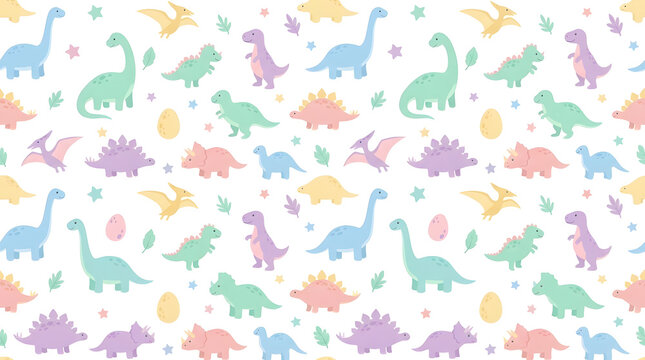 Colorful pastel dinosaur and stars baby pattern.