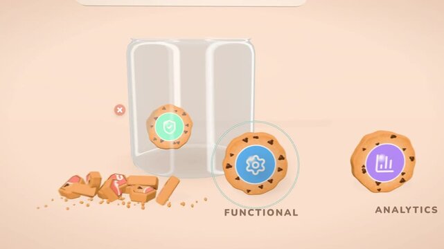 Cookie consent preferences as essential and functional cookies go into a locked jar while others crumble