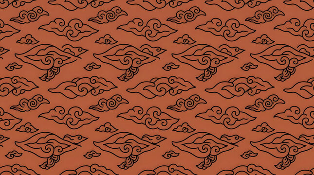 Traditional brown Megamendung cloud batik pattern.