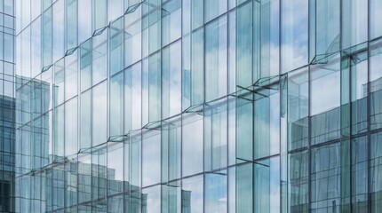 Obraz premium Modern glass skyscraper facade with sky and cloud reflection pattern