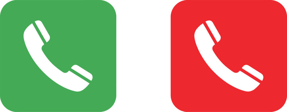 Green and red phone call buttons with white handset icons for accepting or declining incoming calls