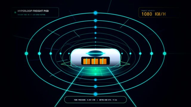 Futuristic Hyperloop Freight Pod Moving Through Vacuum Tube Interface