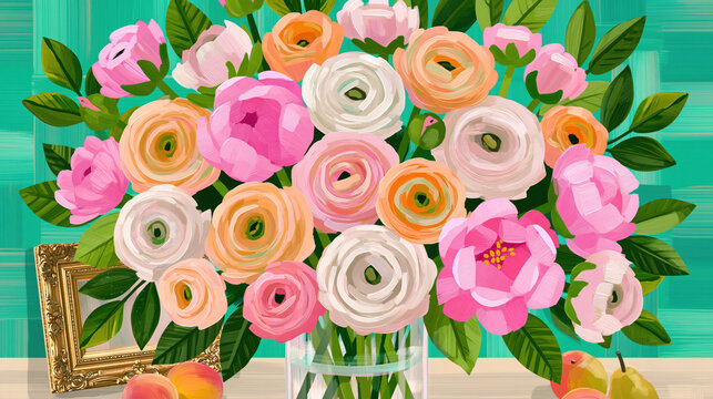 bold peach and coral flowers in an elegant still life