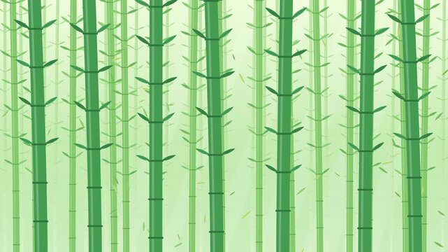 A repeating pattern background featuring flat vector illustration of green bamboo stalks arranged vertically in a dense lush forest setting