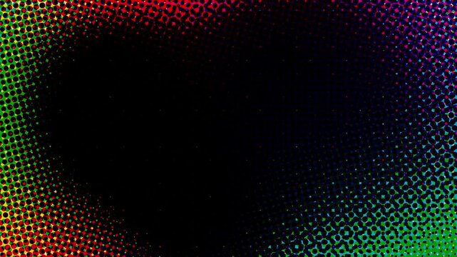 Abstract background featuring a colorful halftone dot pattern with a radial gradient effect that creates a deep dark center vortex