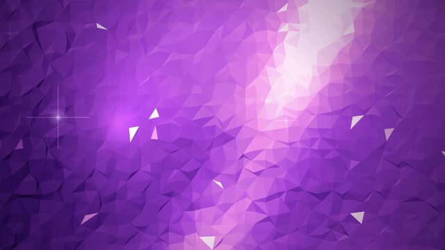 Abstract purple geometric low poly background with sharp triangular facets and glowing light reflections creating a modern digital texture surface