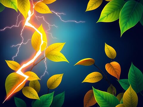 Vector illustration of a lightning bolt with leaves, illustration, source