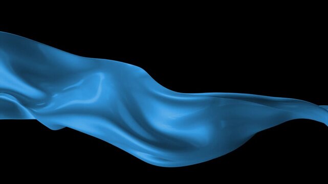 Smooth wavy blue fabric flowing gracefully across the frame with elegant motion and flowing design