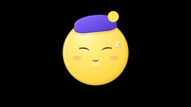 Sleep Emoji Sleeping Face Animation with Closed Eyes and Floating ZZZ, Tired Expression, Peaceful Rest, Cartoon Sleep Icon on Green Screen Background