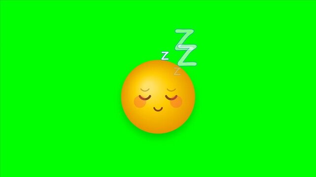 Sleep Emoji Sleeping Face Animation with Closed Eyes and Floating ZZZ, Tired Expression, Peaceful Rest, Cartoon Sleep Icon on Green Screen Background