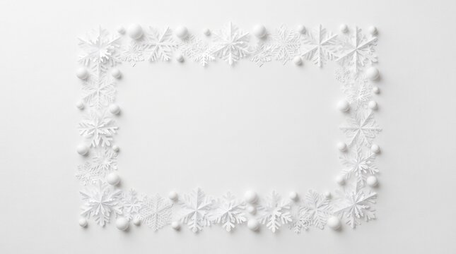 White background with decorative snowflakes placed around the frame, copy space in the center
Concept: winter background, snowflakes design, Christmas decoration, festive border, seasonal frame