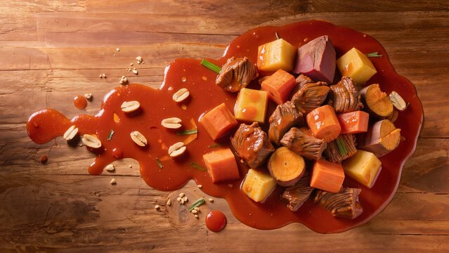 Senegalese Mafe beef stew with peanut sauce and potato chunks