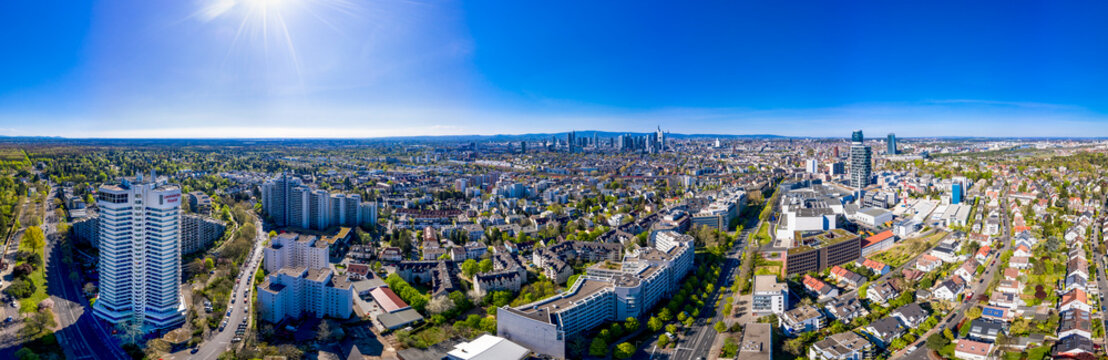 Aerial view, Frankfurt skyline, with Henninger Tower, ECB, Commerzbank, Sachsenhausen, Hesse, Germany