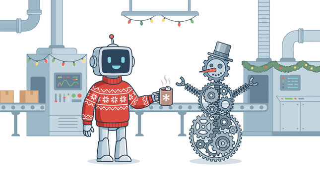 Flat vector illustration of robot assistant dressed, a simple clean design element isolated on a white background