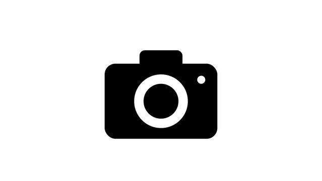 Camera icon, black solid symbol on white background