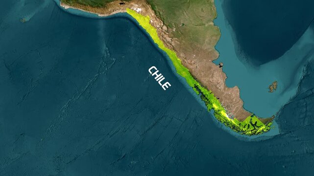 Chile country highlighted on satellite earth map globe motion video clip