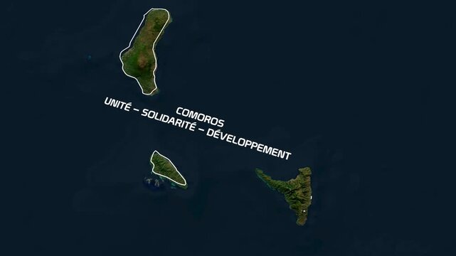 Comoros islands satellite view map animation with motion graphic borders