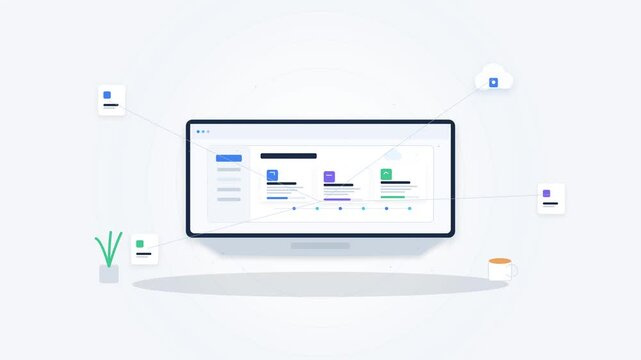 Computer screens displaying dashboard interfaces in minimalist grid