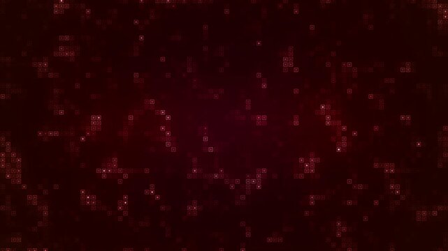 Dark red digital technology background with moving square pixels video