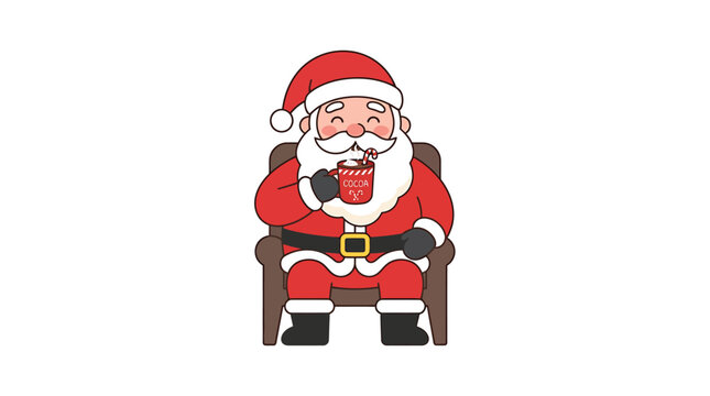 Santa claus drinking hot cocoa in a chair