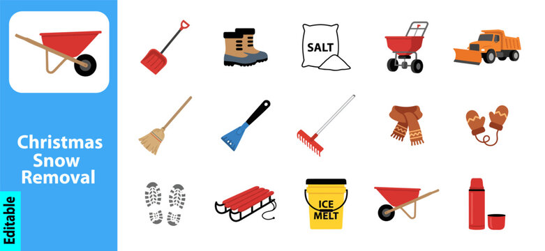 Essential tools and equipment for christmas snow removal Vector Bundle