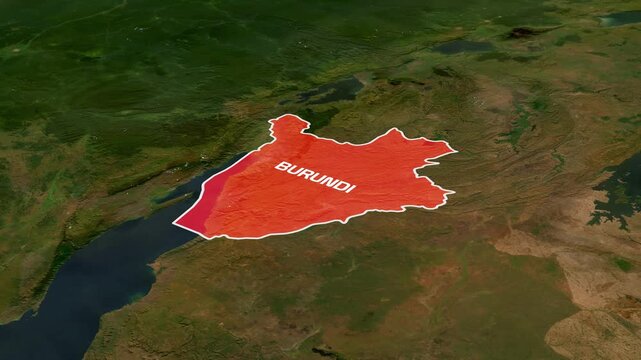 Burundi country map animation video with rotating 3d topographic motion