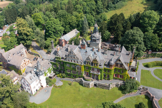 Aerial View, Castle and Ramholz, Ramholz, Schluechtern, Hesse, Germany