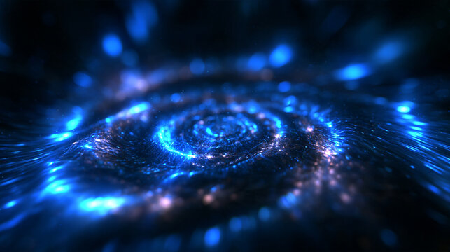 Glowing Blue Spiral Galaxy and Cosmic Energy Vortex Background