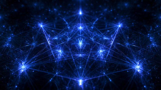Futuristic Blue Quantum Network with Glowing Geometric Connections