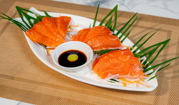 sushi with salmon and wasabi