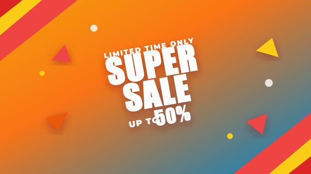 Dynamic Colorful Super Sale Banner with Discount Announcement.