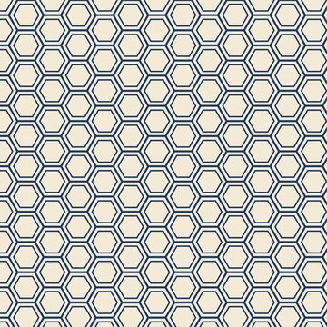 Tortoise shell hexagon seamless pattern indigo on cream Japanese
