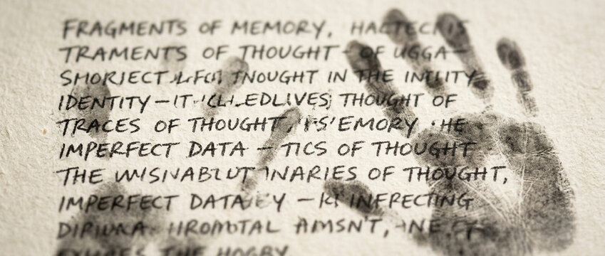 Handprint and Handwritten Text Overlay Memory Identity Thought Fragments