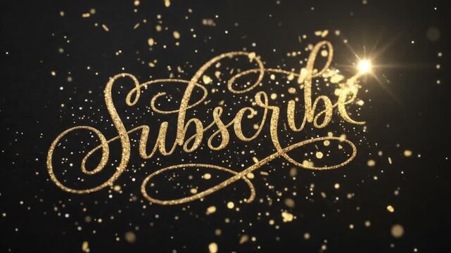 Animated gold glitter subscribe text with shiny particles