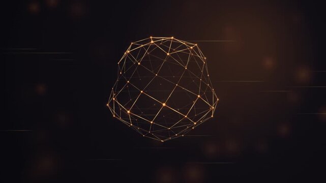 Geometric polyhedron rotates against a dark sparkling background