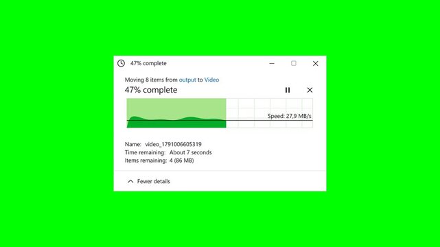 Computer file copy progress dialog on bright green background.