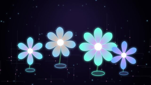 Glowing floral clusters pulse with light against a dark background