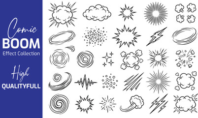 Comic boom explosion speed line and action effect hand drawn doodle vector set © Silhouette Master