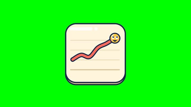 Cute sticky note icon with smiling squiggle doodle on bright green background.