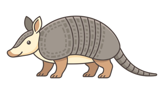 A cute cartoon armadillo character standing in profile isolated on a white background featuring a simple flat vector illustration style design