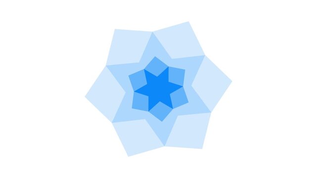 Animated blue six-pointed star expanding and rotating on a white background. Geometric mandala or abstract star shape motion graphic.